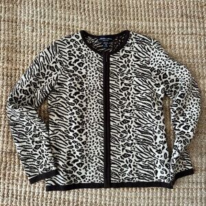 Maritoveni 100% Cashmere Made in Italy Animal Print Tan Brown Zip Up Sweater